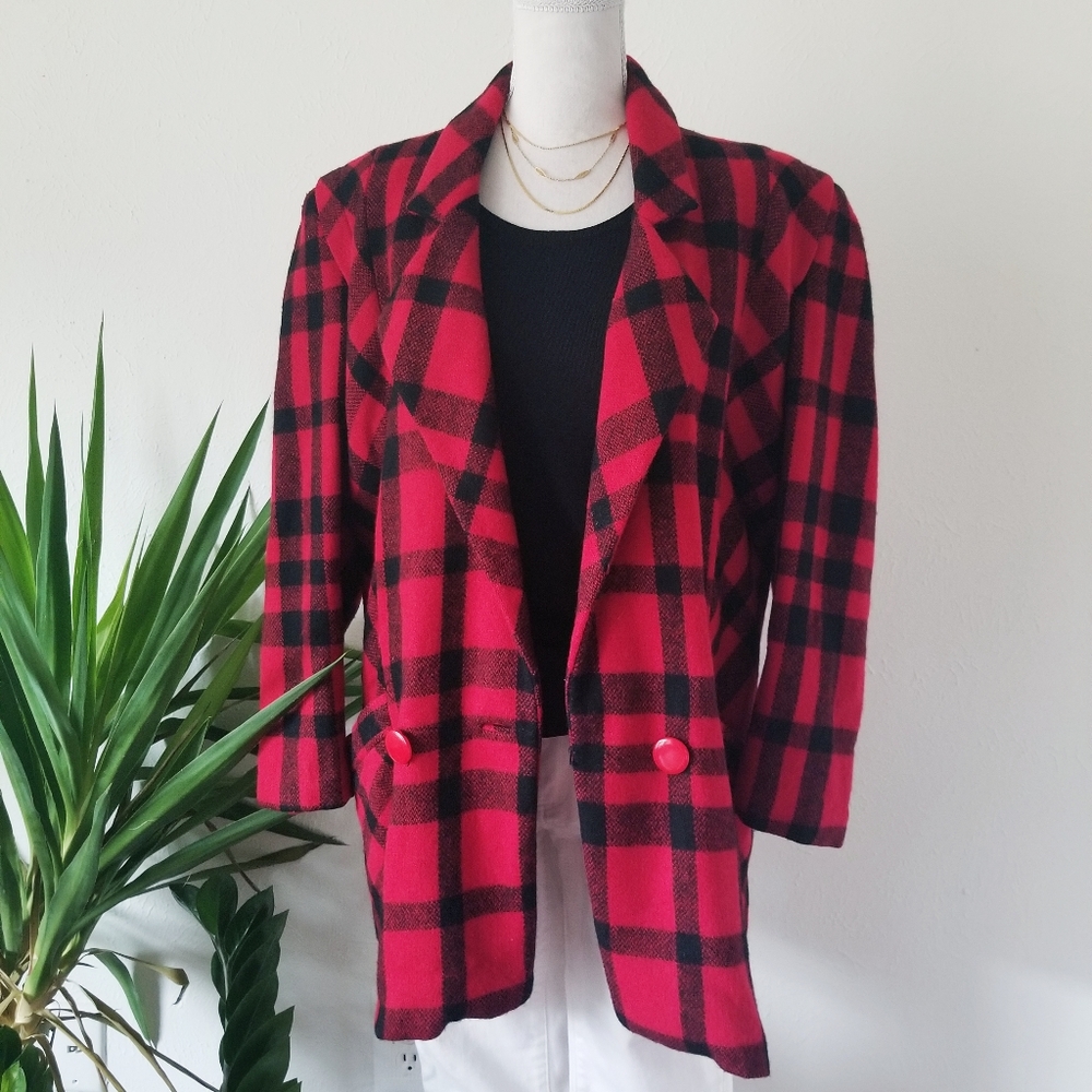 Vintage Red and Black Plaid Blazer
